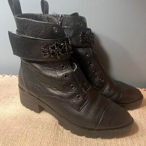 Karl Lagerfeld leather Paris Pippa lug-sole combat boots with crystal accents